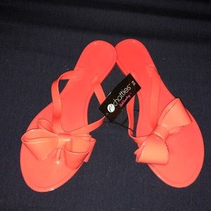 NWT Jelly bow sandals flip flops coral/orange/pink